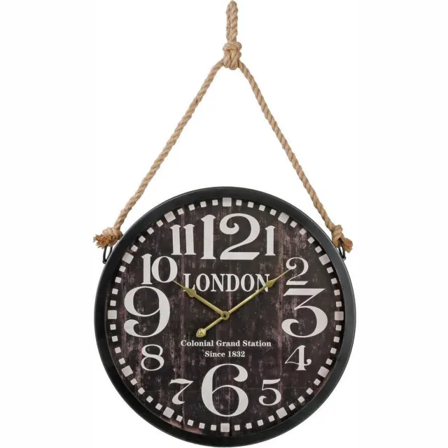 Mandee Wandklok, Touwhangend, LONDON, Zwart, Ø52 cm wit