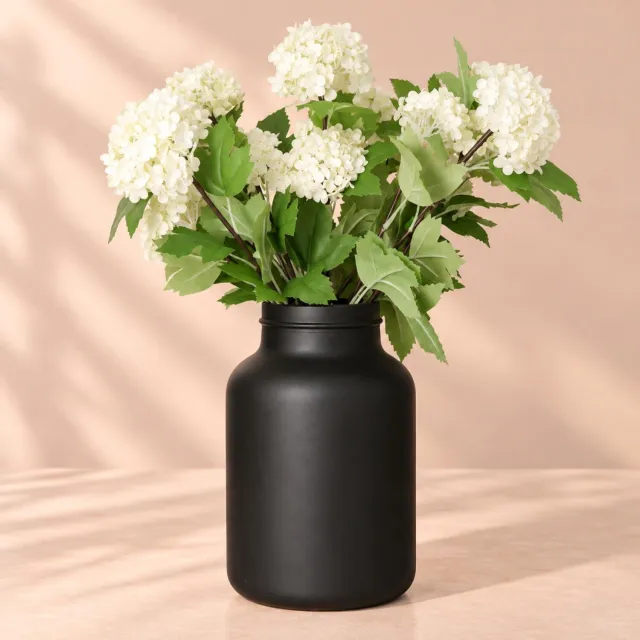 Bellatio Design Kunstbloem Viburnum / sneeuwbal Roseum - 8x - 50 cm - creme wit - losse steel - kunst zijdebloemen