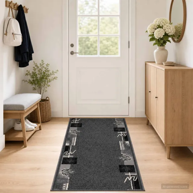 vidaXL Tapijtloper FLORNES Geweven Grijs Bladeren 100 x 150 cm PP 7 mm, foto 2
