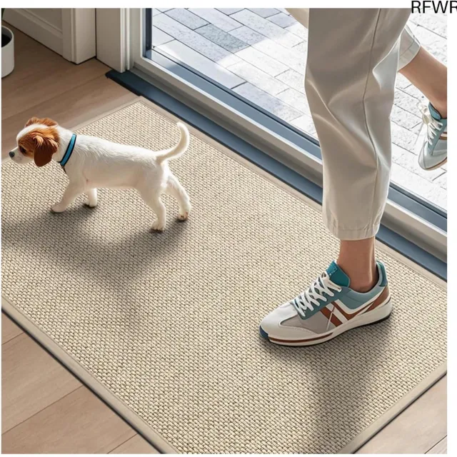 RFWR Antislip Deurmat voor Binnen, Wasbare en Absorberende Vuilvangmat, Dunne Entreemat 43 x 75 cm Kaki