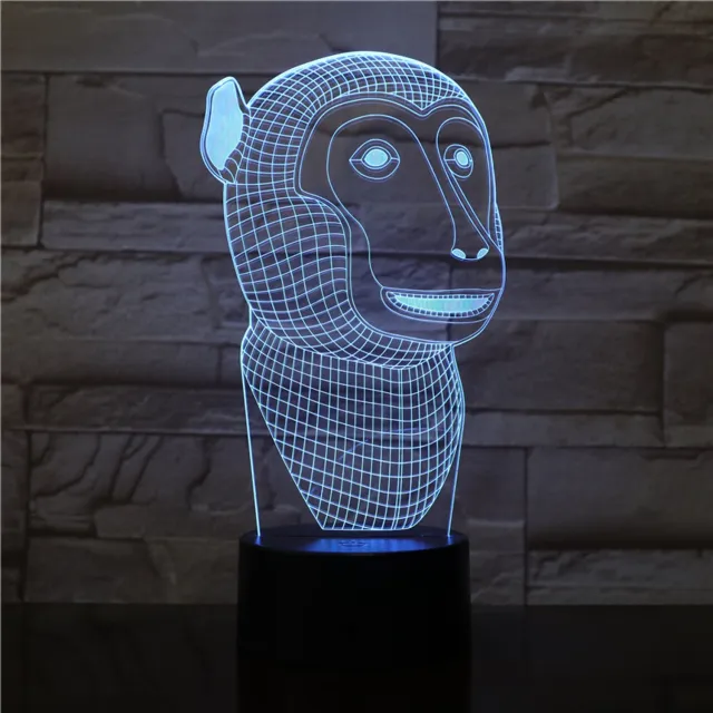 MC Living 3D Led Lamp Met Gravering - RGB 7 Kleuren - Aap