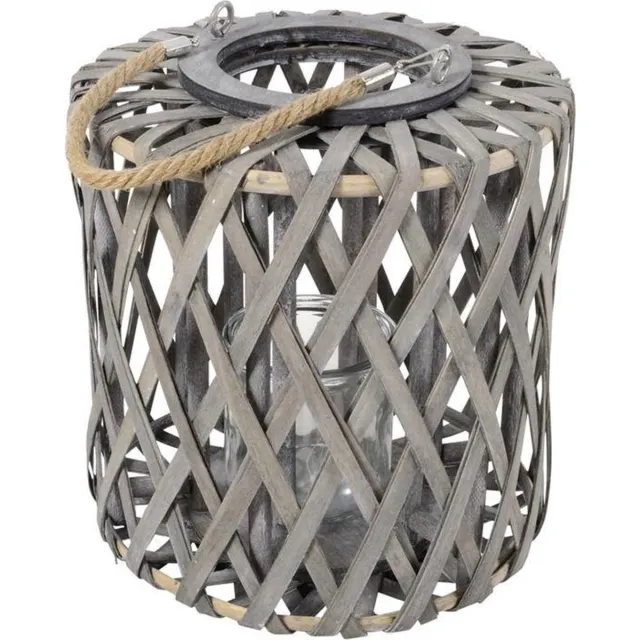 Lesliliving Houten windlicht Laos 26x29 cm bruin/grijs