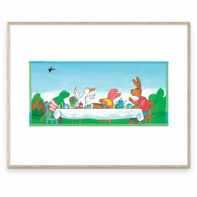 Prenter Fine art print: Kikker aan Tafel met zijn Vriendjes | Kikker van Max Velthuijs Multi colour