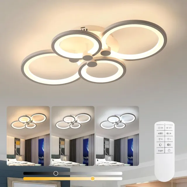 Haobosic 40W LED plafondlamp, dimbaar, met afstandsbediening, 3000K-6500K, ideaal voor woonkamer, slaapkamer of keuken, diameter 58cm, wit White