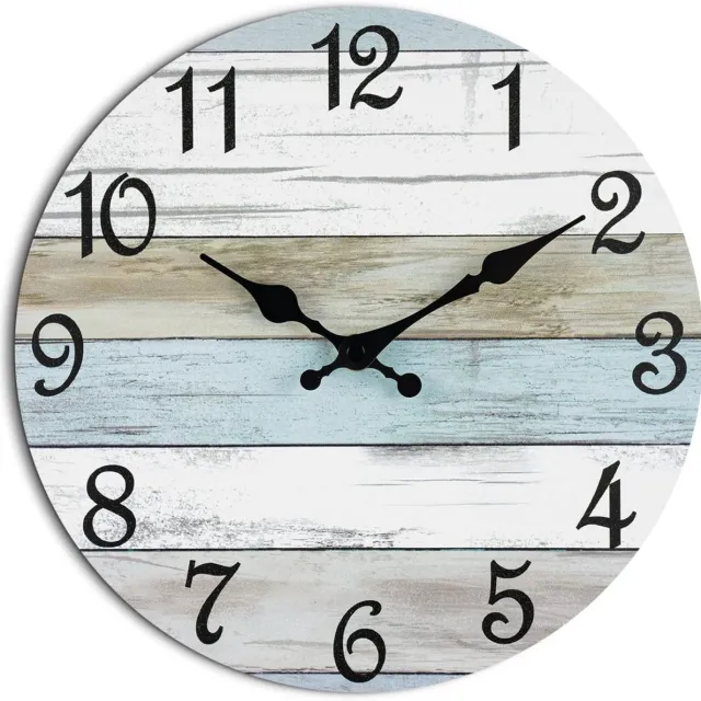 TYME Wandklok Hout - Goed Leesbaar - 24.5cm Klok - Analoog - Uurwerk - Muurklok - Quartz - Wit Blauw Wit/Blauw