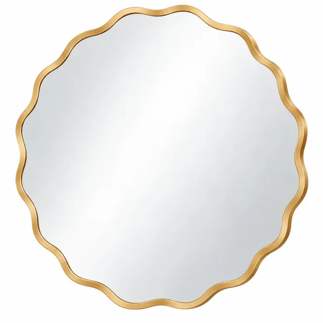 Seth Select Ronde Wandspiegel 60 cm – Badkamerspiegel - Golvende Rand – Decoratieve Spiegel - Aluminium Frame – Gehard Glas – Goud