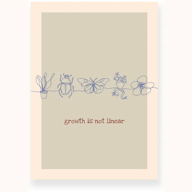 Yisual Poster 50x70 cm - Growth is not Linear - Lijntekening - Lichtgroen - Beige - Motivation - Natuur - Muurdecoratie - Wanddecoratie