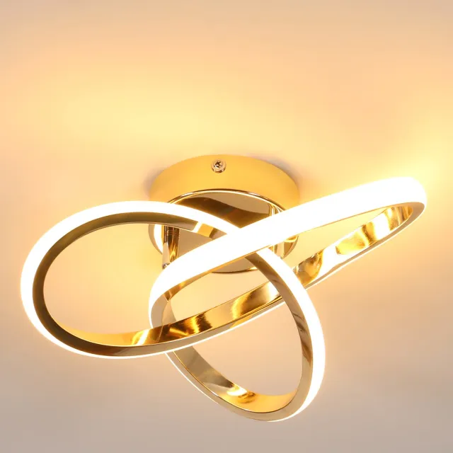 Haobosic Moderne LED plafondlamp, 22W, 2500lm, klaverdesign, voor slaapkamer, hal, keuken, badkamer, warm wit licht 3000K Goud