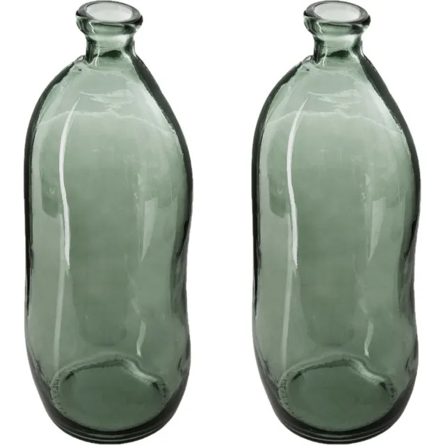 Atmosphera bloemenvaas - 2x - Pisa - Organische fles vorm - groen transparant - glas - H36 x D15 cm