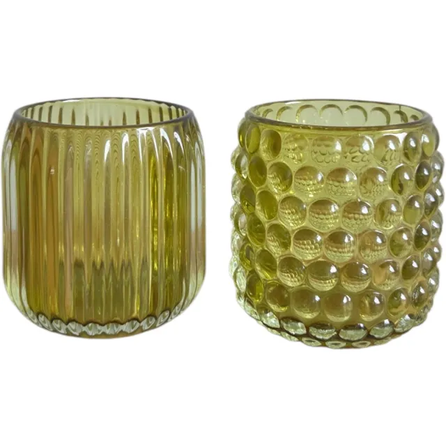 DK design Daan Kromhout - Waxinelichthouders - Set van 2 - Stevig Glas - Groentint - 9x9cm