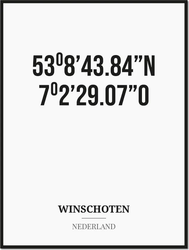 Studio216 Poster/kaart WINSCHOTEN met coördinaten zwart, wit