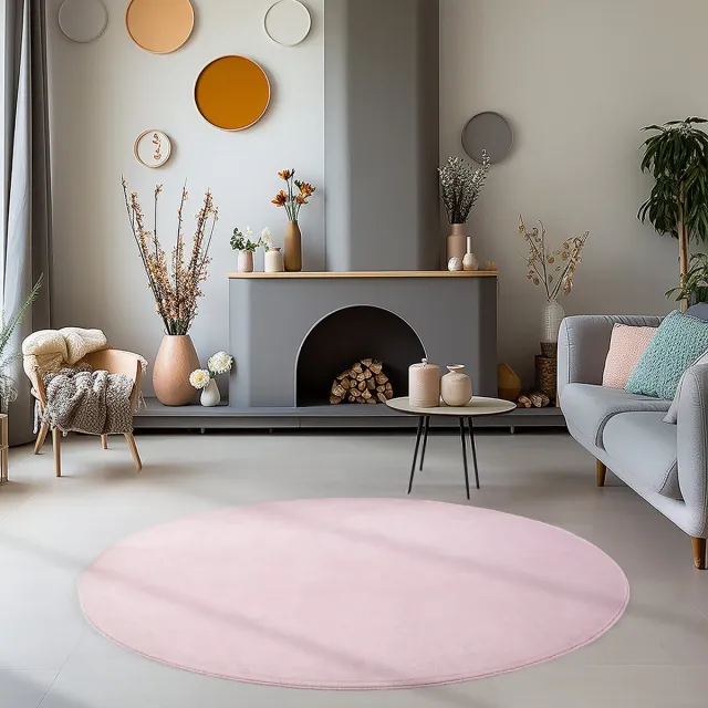 Muratap Sky Soft Uni Basic - Rond Vloerkleed - Laagpolig - Effen Kleur - Roze - Woonkamer Tapijt- 200 CM Ø
