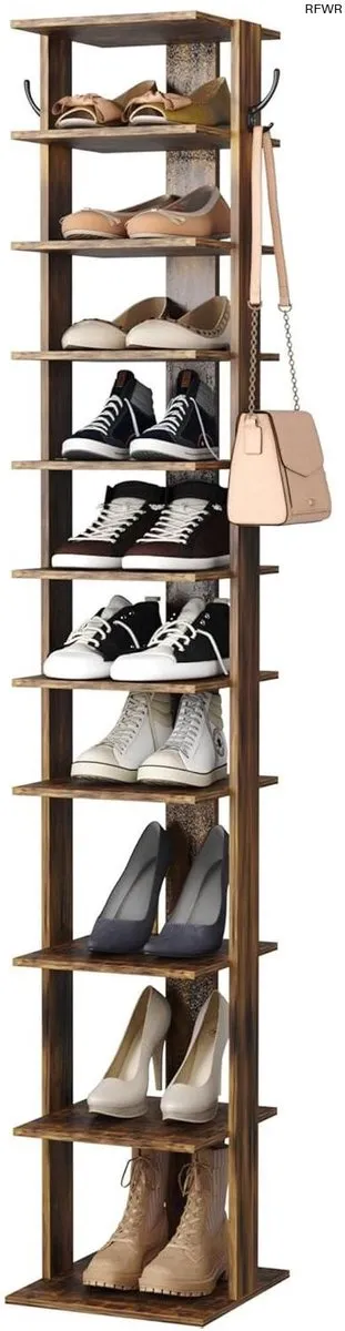 RFWR Smal 10-laags schoenenrek voor compacte ruimtes - Houten schoenenopberger Houtkleurig