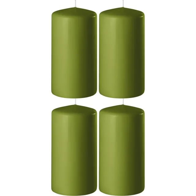 Enlightening Candles 4x Olijf groene cilinderkaarsen/stompkaarsen 6 x 10 cm 36 branduren - Geurloze kaarsen olijf groen - Woondecoraties