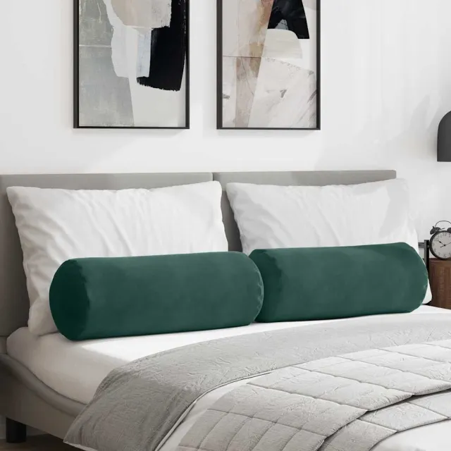 vidaXL Bolster Kussens 2 st fluweel Donkergroen Dia. 25 x 70 cm
