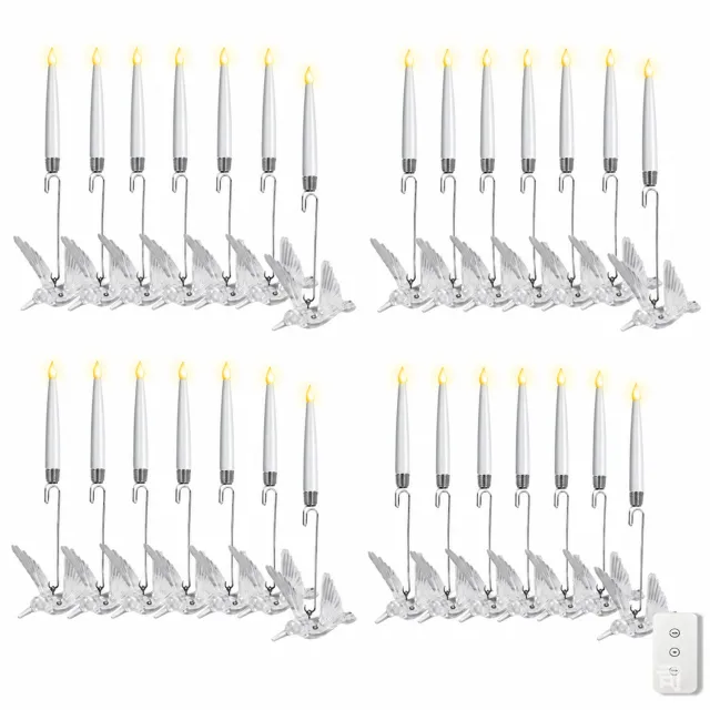 SWGOTA led kaarsen, set van 24 met vogelvormige haken en afstandsbediening voor kerst- en feestdecoratie Wit