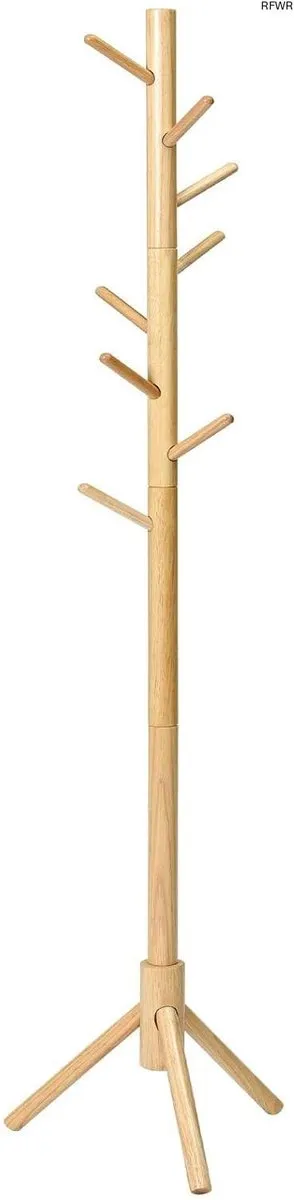 RFWR Massief Houten Kapstok Met 8 Haken Beige
