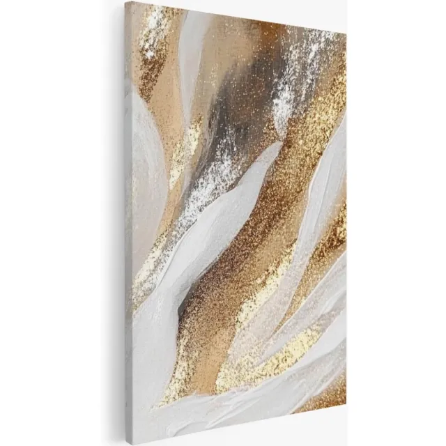 Saammp Canvas Schilderij - Wit goud patroon - Abstract kunstwerk - 40x60 - Foto op canvas - Wanddecoratie - Muurdecoratie Woonkamer - Slaapkamer decoratie - Canvas Print Multicolor