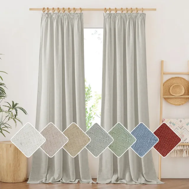 Unyqoos Luxe Linnenlook Gordijnen met Plooiband voor Stijlvolle Woonkamers en Slaapkamers, Set van 2 groen