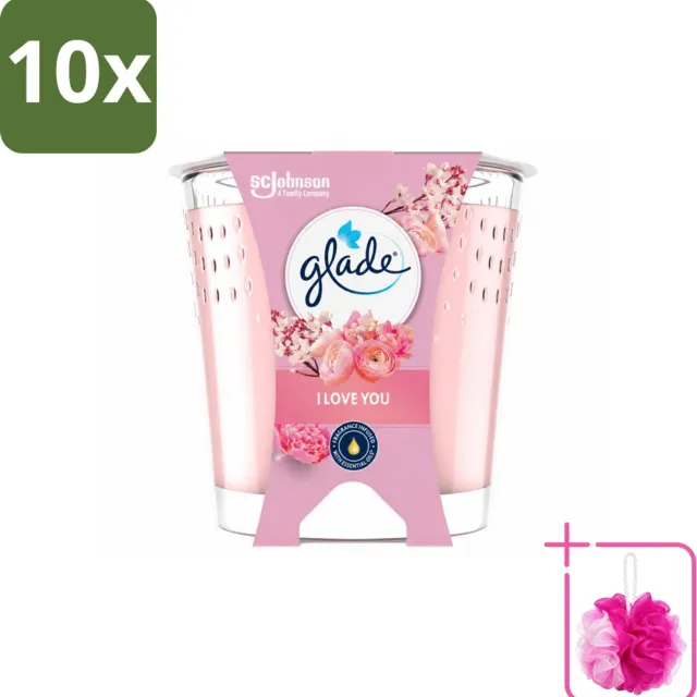 Glade 10 x Glade - Geurkaars I Love You - 100% Raapzaadwas & Vegan - 112 g - Bulkverpakking - Geurkaars - Douchemop - Vegan roze