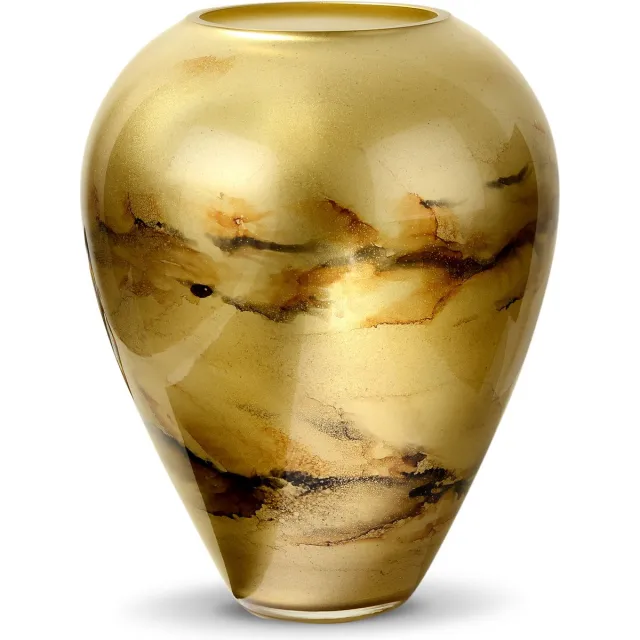 Terroso Handgemaakte Glazen Vaas - Bloemenvaas - Goud - Marmer Look - Interieur Woondecoratie - 33 cm Hoog