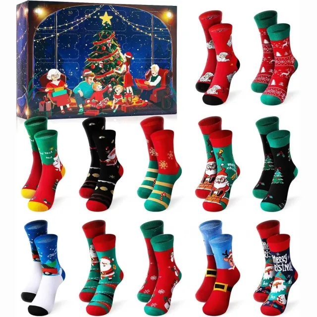 KZQ Adventskalender 2026 - 12 Dagen - 12 Kleurrijke Thema Sokken - Sokken Adventskalender - Adventssokken - Kerstsokken - Kerstcadeau - Countdown Meerkleurig