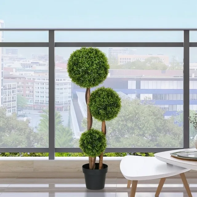 MODENUIT Kunstplant – UV-bestendige Buxus – 110 cm – Kunststof – Groen – 3 Bollen – Voor Binnen & Buiten