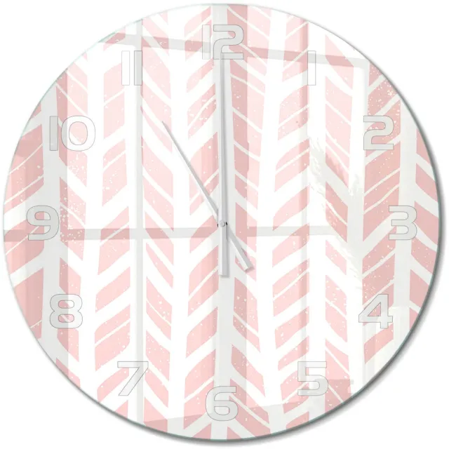 TULUP Wandklok - Visgraatpatroon Gekleurde Glazen Klok - fi60 cm - Roze Glazen Klok Met Print - Witte handen - Ronde Klok - Moderne Wandklok Glas - Wandklok Glas Decoratie