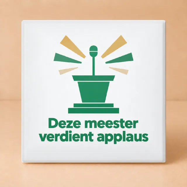 Bedruk King Vrolijke Meester ‘U verdient een pauzebel’ Tegel – Kleurrijke Popart Wanddecoratie voor Leerkrachten - 11 x 11 cm Wit