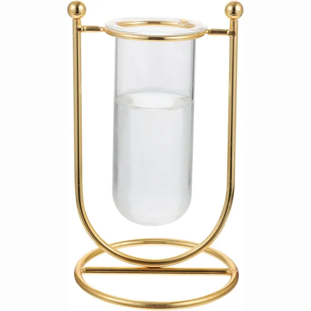 KJG Luxe Glazen Vaas - 17 x 10cm - Moderne Vaas - Glas en Metaal - Huisdecoratie - Chique - Klassieke stijl - Rond - Geschikt voor Bloemen, Planten en Stekjes