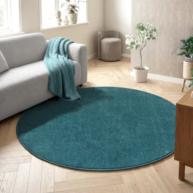 Muratap Uni Rond Effen Laagpolig Vloerkleed Modern Blauw- 200 CM Ø