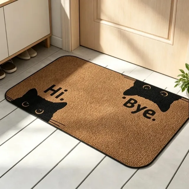 Lano&Go grappige katten deurmat 50x80 cm – kokoslook met rubberen onderlaag – Hi. & Bye. ontwerp voor binnen en buiten Bruin