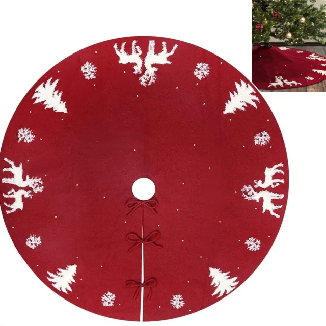 KZQ Kerstboomkleed & Kerstboomrok - Gebreid met 3D Rendier & Sneeuwvlok - Kerstboomdeken, Kerstkleed & Kerstboommat - Kerstversiering & Kerstdecoratie - Rood - 122 cm Rood-2
