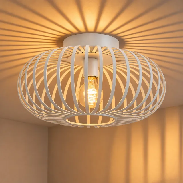 WoonWonder Luxelle Plafondlamp - ⌀ 30cm - Wit - Plafonniere E27 Lamp - Industrieel - ⌀ 30cm - Excl. Lichtbron