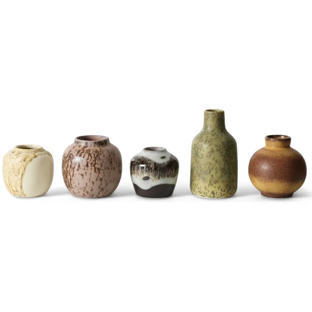 HKLIVING vaas 70s ceramics (set van 5) bruin/geel/zwart/groen