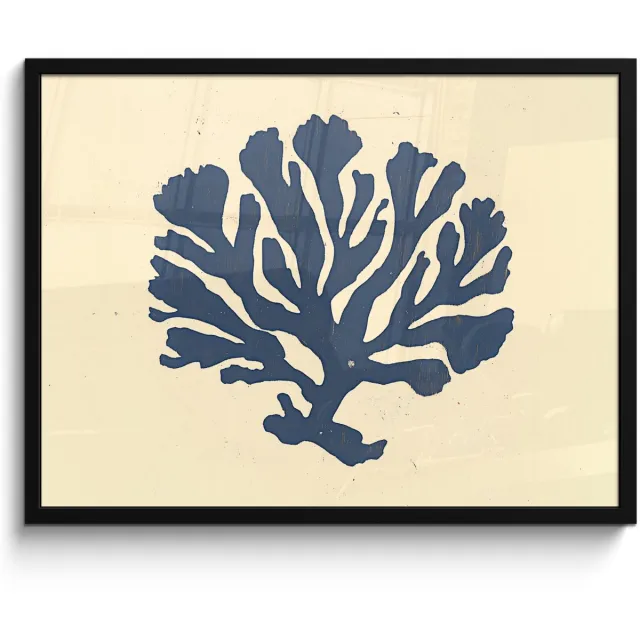 FrameYourWall Poster in lijst - Fotolijst 70x50 cm - Posters - Blauw koraal - Vertakkingen - Beige - Posterlijst zwart - Decoratie - Wanddecoratie woonkamer - Muurdecoratie slaapkamer