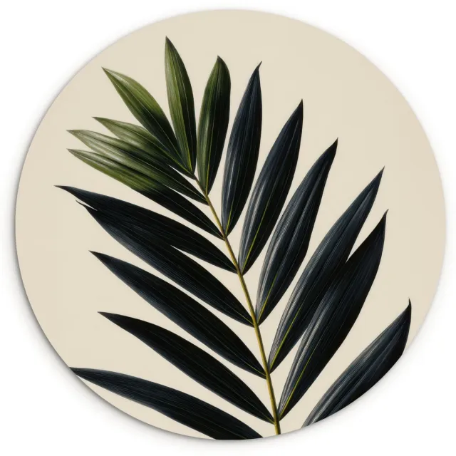 WallCircle Wandcirkel 120x120 cm - Muurcirkel Palmblad - Donkere bladen - Subtiel - Muurdecoratie woonkamer - Wanddecoratie slaapkamer - Kamer decoratie accessoires - Ronde schilderijen Palmblad - Subtiel