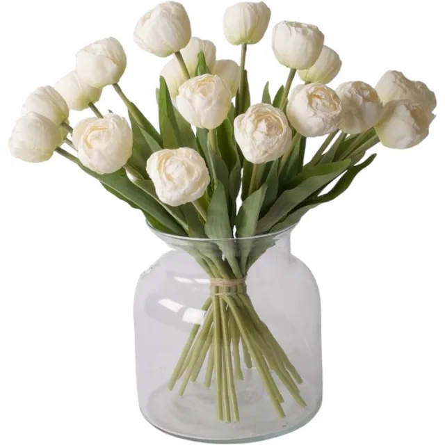 Winq Witte Tulpen - Boeket kunst Tulpen 38cm -21 tulpen - Kunstbloemen - zijden bloemen - Exclusief glasvaas white