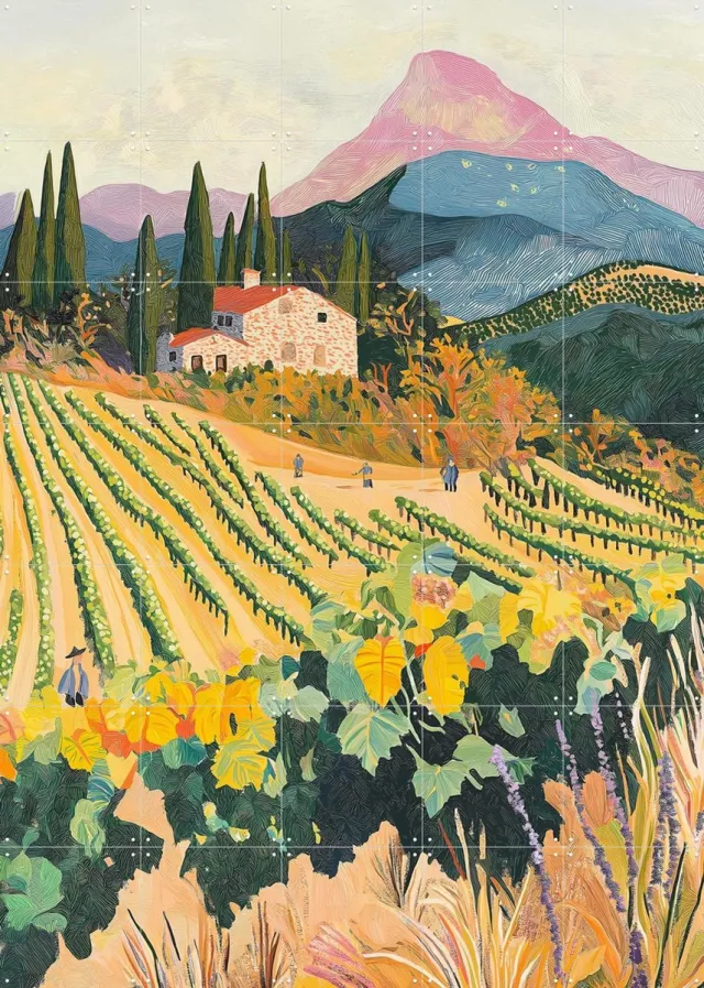 IXXI Bordeaux Fields, Artclaud - 100 x 140 cm - Grote wanddecoratie en posters - Illustraties, Naturalisme, Fantasierijk, Schilderijen, Kleurrijk Groen