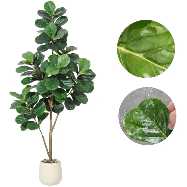 Danky Kunstmatige vioolbladvijg (Ficus lyrata) - Kamerplant - Inclusief pot en decoratieve steen - Eenvoudig te monteren - 180 cm