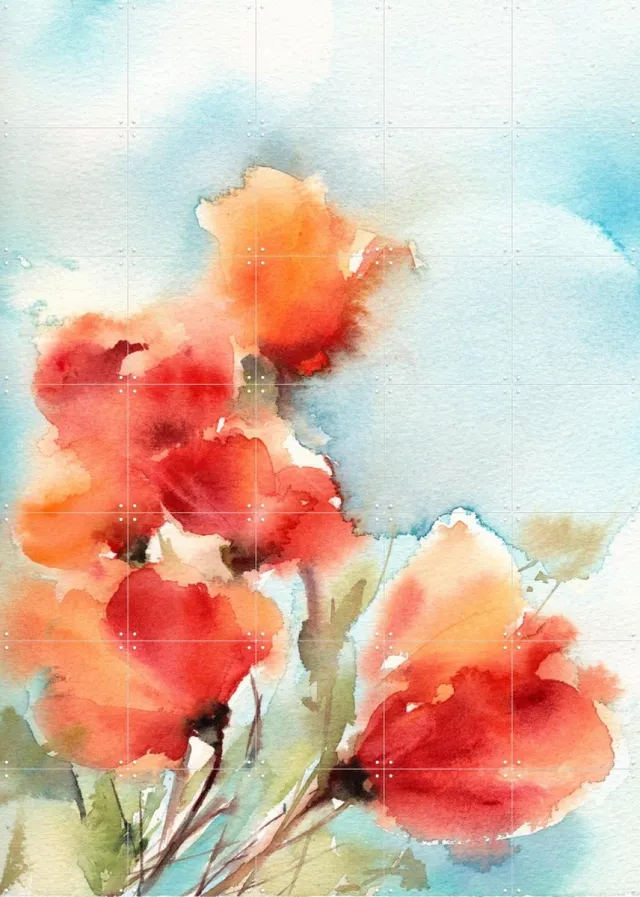 IXXI Poppies, Canot Stop Painting - 100 x 140 cm - Grote wanddecoratie en posters - Impressionisme, Aquarel, Kleurrijk, Eetkamer, Slaapkamer Rood