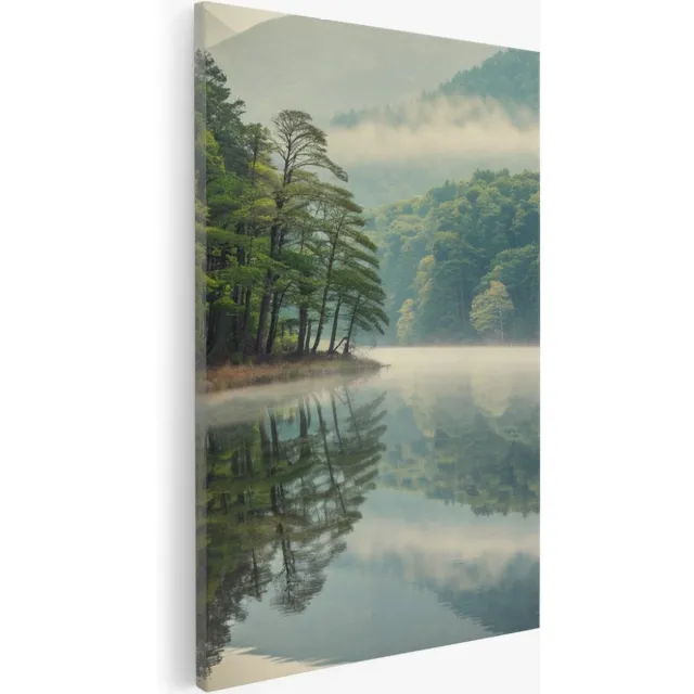 Saammp Canvas Schilderij - Noorwegen - Bergen met mist - Landschap - Natuur - 30x40 - Foto op canvas - Wanddecoratie - Muurdecoratie Woonkamer - Slaapkamer decoratie - Canvas Print Multicolor