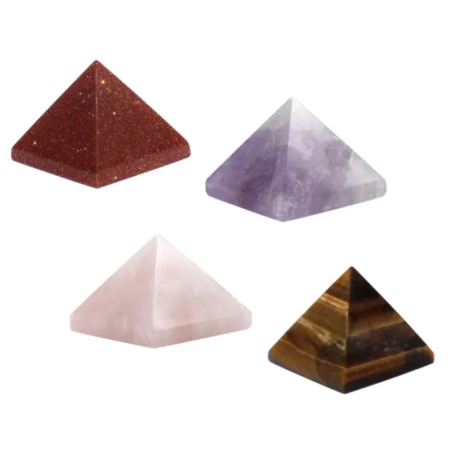 Something Different Edelsteen piramide set van 4 - Agaat piramide - Rozenkwarts piramide - Tijgeroog piramide - Zonnensteen piramide - 3.7cm. roze, paars, bruin, roodbruin