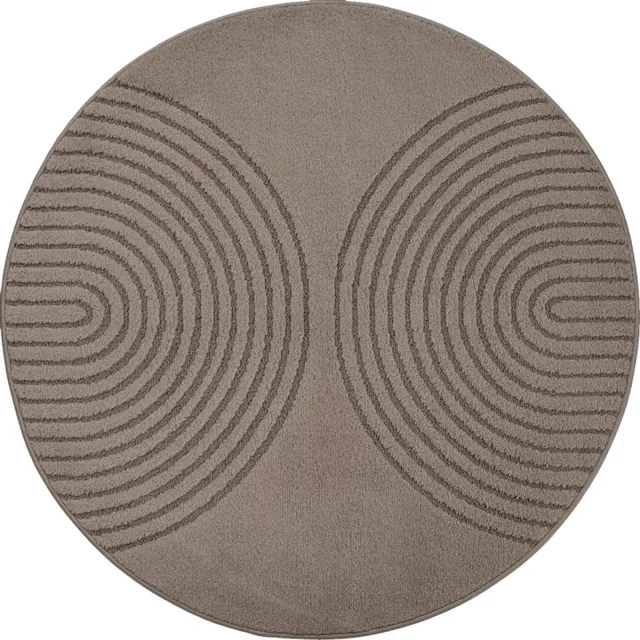 TapisTrend Designer tapijt Bruin 120 cm rond Modern vloerkleed met dubbele concentrische bogen in reliëf voor woonkamer, slaapkamer en eetkamer