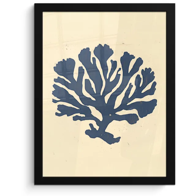 FrameYourWall Poster in lijst - Fotolijst 30x40 cm - Posters - Blauw koraal - Vertakkingen - Beige - Posterlijst zwart - Decoratie - Wanddecoratie woonkamer - Muurdecoratie slaapkamer