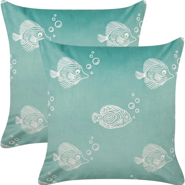 Beliani SOLIDAGO - Sierkussen set van 2 - Blauwgroen - 45 x 45 cm - Polyester