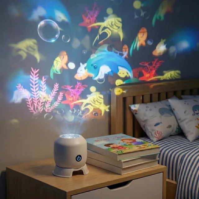 SSTRWGOOD Dynamisch roterende LED-projector - Onderwaterwereldthema - 360° draaibare, oplaadbare en dimbare oceaanprojector - Statische/dynamische modus - Onderwaterwereldprojector - Geschikt voor slaapkamers en woonkamers Wit