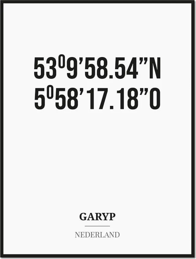 Studio216 Poster/kaart GARYP met coördinaten zwart, wit