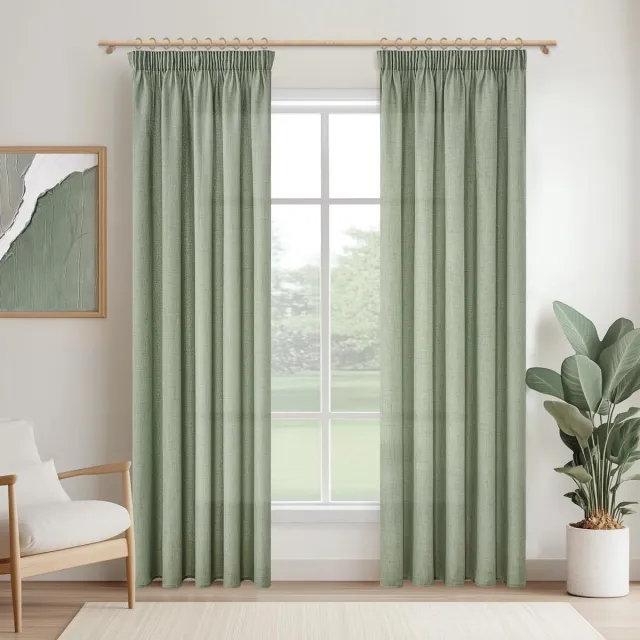 Unyqoos Set van twee saliegroene gordijnen met linnenlook en plooiband voor diverse kamers grijs groen
