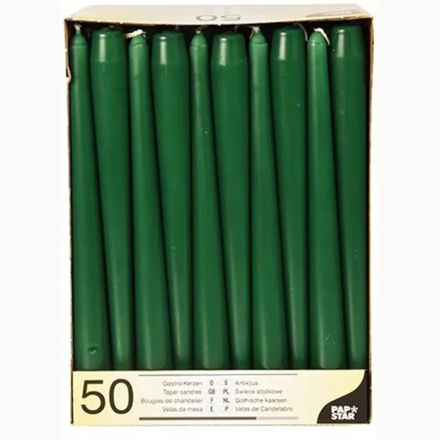 Papstar leuchterkaarsen- 22 mm- donkergroen- 50 stuks pack